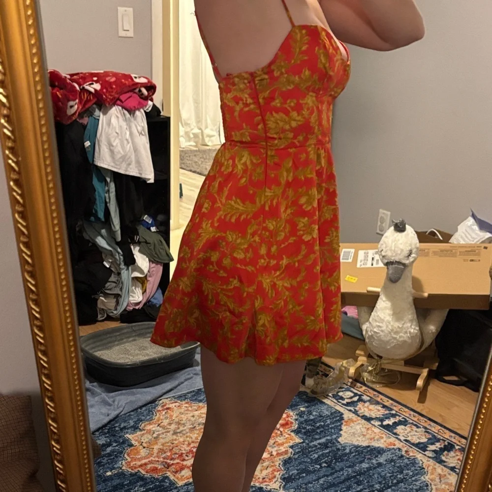 Urban Outfitters Orion Bustier Red and Gold Floral Mini Dress